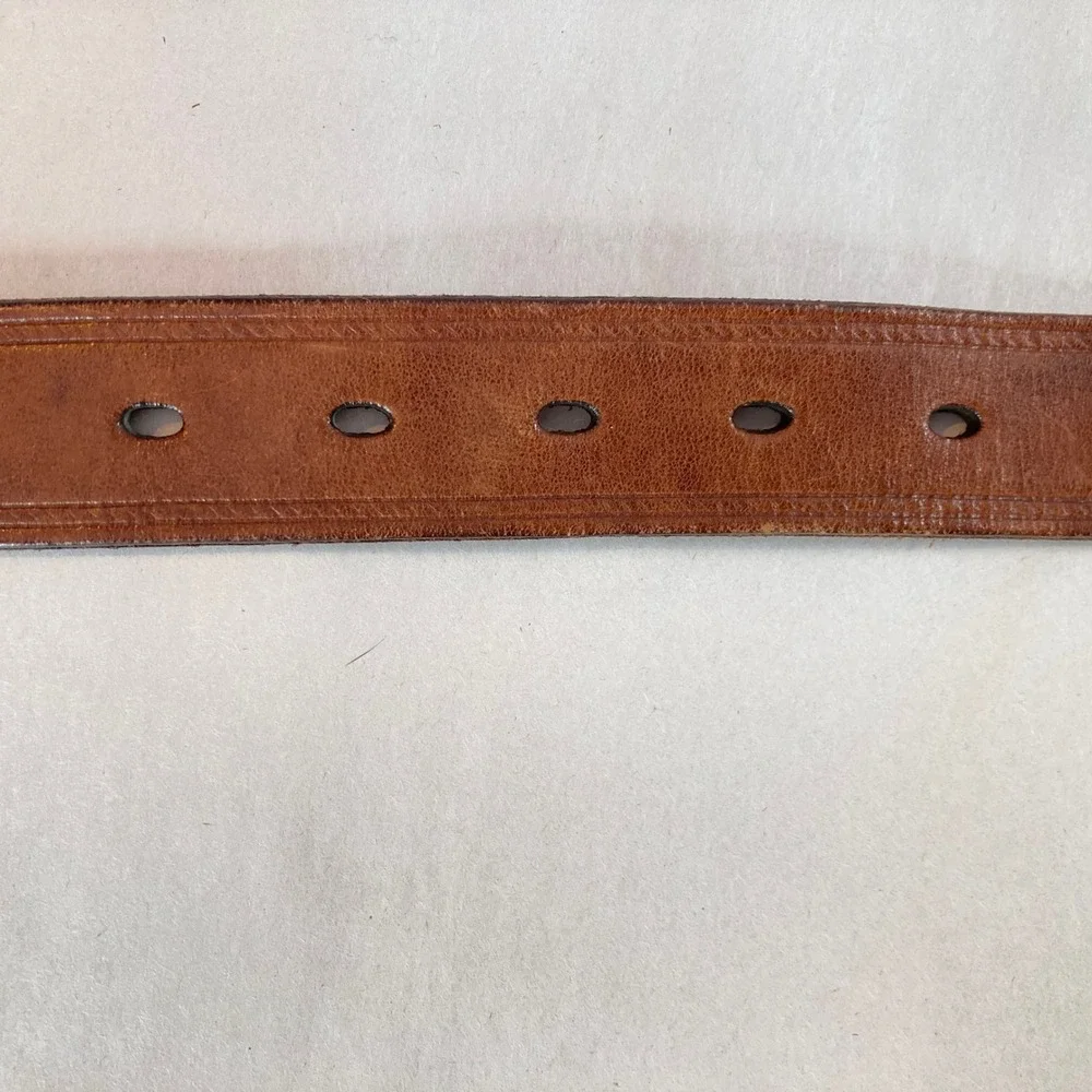 Amanda Smith Brown Genuine Leather Belt Braided Woven Silver Tone Buckle‎ Size L